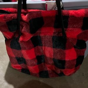 Red Fuzzy Buffalo Check Tote